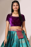 Teal Blue Silk Embroidered A Line Lehenga 
