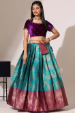Teal Blue Silk Embroidered A Line Lehenga 