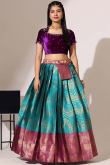 Teal Blue Silk Embroidered A Line Lehenga 