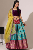 Teal Blue Silk Embroidered A Line Lehenga 