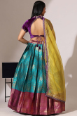 Teal Blue Silk Embroidered A Line Lehenga 