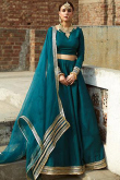 Teal Blue Silk Party Wear Lehenga With Gota Patti Work