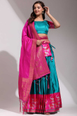 Teal Blue Silk Weaved A Line Lehenga