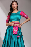 Teal Blue Silk Weaved A Line Lehenga