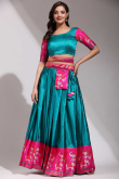 Teal Blue Silk Weaved A Line Lehenga