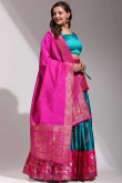 Teal Blue Silk Weaved A Line Lehenga