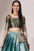 Teal Blue Silk Woven Zari A Line Lehenga 