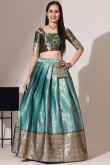 Teal Blue Silk Woven Zari A Line Lehenga 