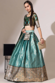 Teal Blue Silk Woven Zari A Line Lehenga 