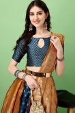 Teal Blue Silk Woven Zari Panelled Style Lehenga