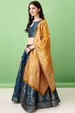 Teal Blue Silk Woven Zari Panelled Style Lehenga