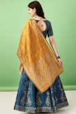 Teal Blue Silk Woven Zari Panelled Style Lehenga