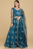 Teal Blue Stone Embellished Net Panelled Style Lehenga 
