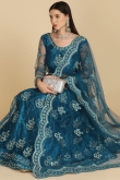 Teal Blue Stone Embellished Net Panelled Style Lehenga 