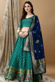 Teal Green Art Silk Woven Zari Panelled Style Lehenga