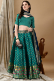 Teal Green Art Silk Woven Zari Panelled Style Lehenga