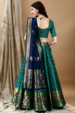 Teal Green Art Silk Woven Zari Panelled Style Lehenga