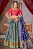 Teal Green Art Silk Zari Weaved Flared Style Lehenga