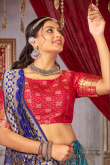 Teal Green Art Silk Zari Weaved Flared Style Lehenga