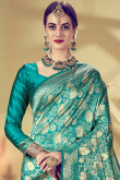 Teal Green Banarasi Silk Saree With Art Silk Blouse