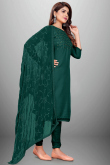 Teal Green Cotton Embroidered Straight Cut Suit