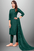 Teal Green Cotton Embroidered Straight Cut Suit