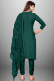 Teal Green Cotton Embroidered Straight Cut Suit