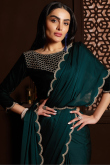 Teal Green Fancy Chiffon Saree For Mehndi 