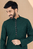 Georgette Teal Green Sequins Embroidered Sangeet Men Kurta Pajama