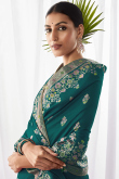 Teal Green Kora Silk Weaved Traditional Saree 