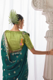 Teal Green Kora Silk Weaved Traditional Saree 