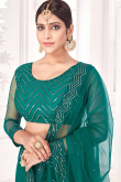 Teal Green Net A Line Wedding Wear Lehenga