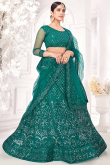 Teal Green Net A Line Wedding Wear Lehenga