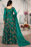 Teal Green Net Embroidered Anarkali Suit For Mehndi 