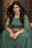 Net Teal Green Resham Embroidered Wedding Wear Lehenga
