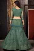 Net Teal Green Resham Embroidered Wedding Wear Lehenga