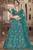 Teal Green Net Embroidered Party Wear Lehenga