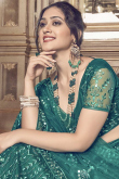 Teal Green Net Embroidered Party Wear Lehenga
