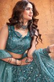 Teal Green Floor Length Party Wear Lehenga in Net