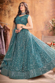 Teal Green Floor Length Party Wear Lehenga in Net