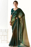 Teal Green Organza Saree With Sequins Work For Mehndi