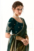 Teal Green Organza Saree With Sequins Work For Mehndi