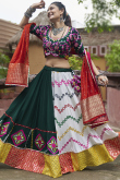 Teal Green Rayon Embroidered Ready Made Navratri Lehenga