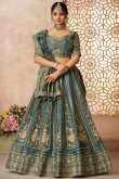 Teal Green Silk Blend Embroidered Panelled Style Lehenga 