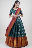 Teal Green Silk Woven Zari Flared Lehenga