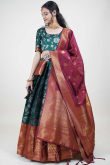 Teal Green Silk Woven Zari Flared Lehenga