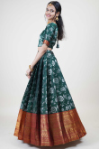 Teal Green Silk Woven Zari Flared Lehenga