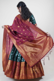 Teal Green Silk Woven Zari Flared Lehenga