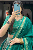 Teal Green Soft Silk Lehenga with Printed Work for Diwali 