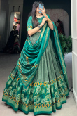Teal Green Soft Silk Lehenga with Printed Work for Diwali 